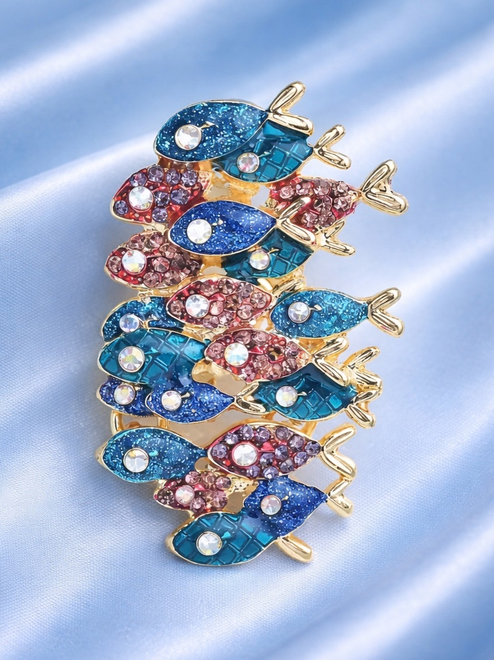 Colorful Crystal Fish Stretch Brooch